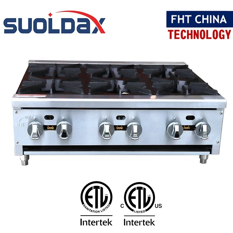 Suoldax FHT-CHINA ETL Certificate Commercial Kitchen Equipment Cooker 4 Burner Gas Countertop Range Stove / Hot Plate