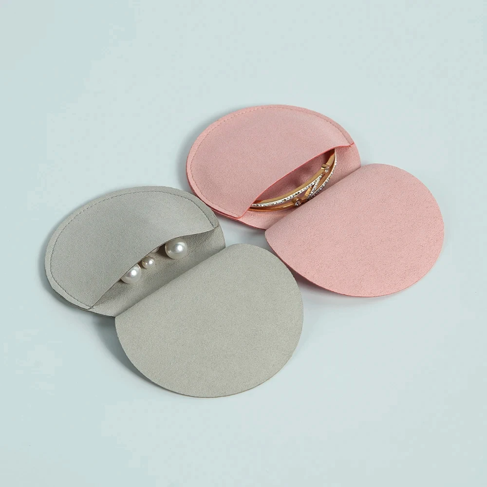 Round Ring Earrings Jewelry Bag Microfiber Velvet Flannel Cotton Round Pouch Custom Logo