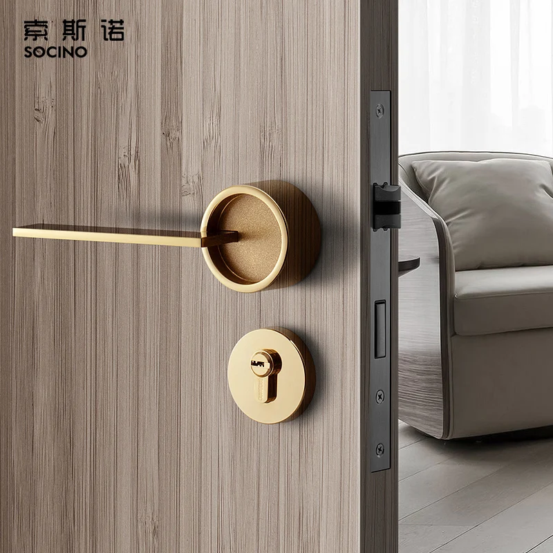 PVD  Gold  Light Luxury Door Handle High Standard Modern Indoor Door Handle For bedroom