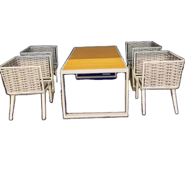 All weather luxury garden furniture outdoor woven  rope dining table and chairs set