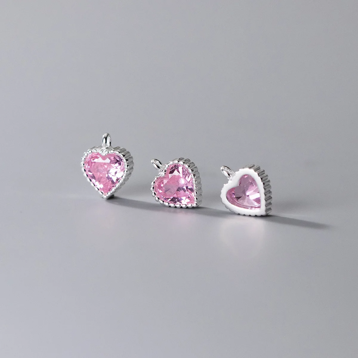 Vintage 925 Sterling Silver Clear Pink Blue Zircon Heart Fashion Jewelry Pendants & Charms for Women Jewelry Making