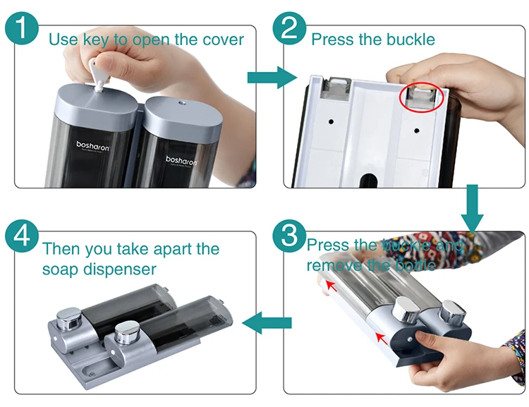 Bosharon Hotel bathroom washroom double soap dispenser Wall Mount Shower Pump hand Shampoo Soap Dispensers shampoo dispenser