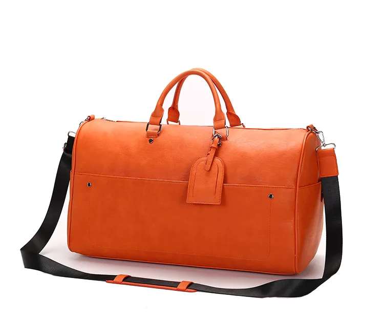 orange color faux Leather Duffel Bag Large Travel Bag Gym Sports Overnight Weekender Bag for men and women