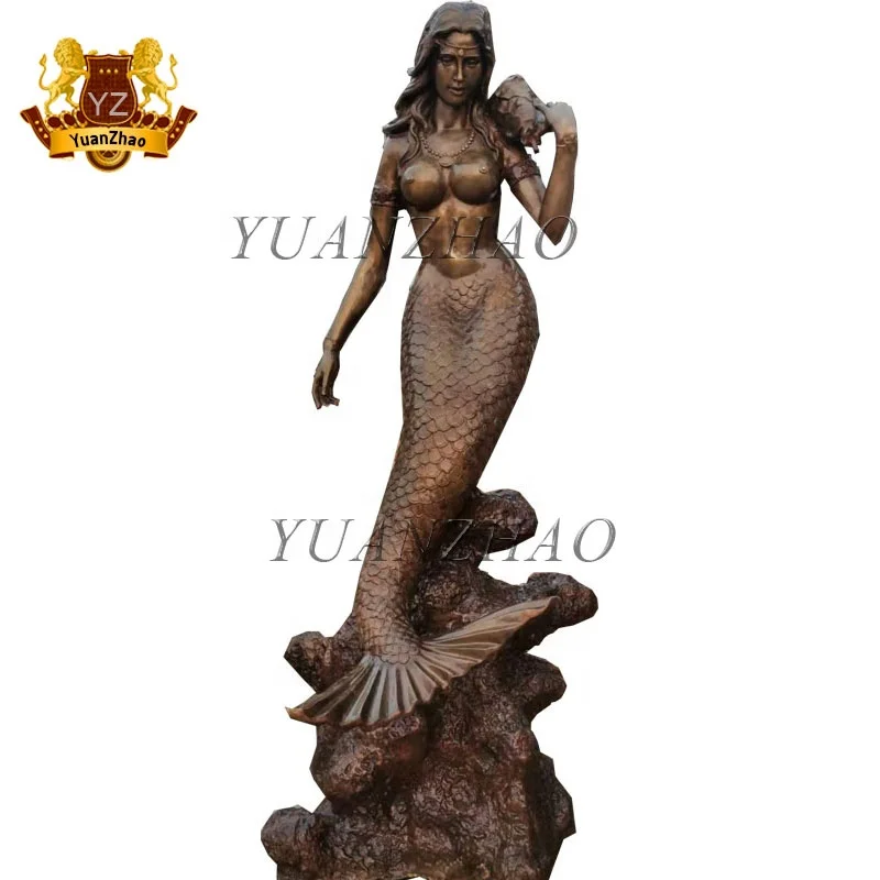 outdoor antique large size casting bronze mermaid water fountain for decoration (60770148524)