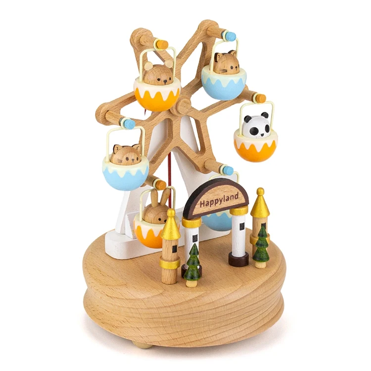 Solid wood carousel music box