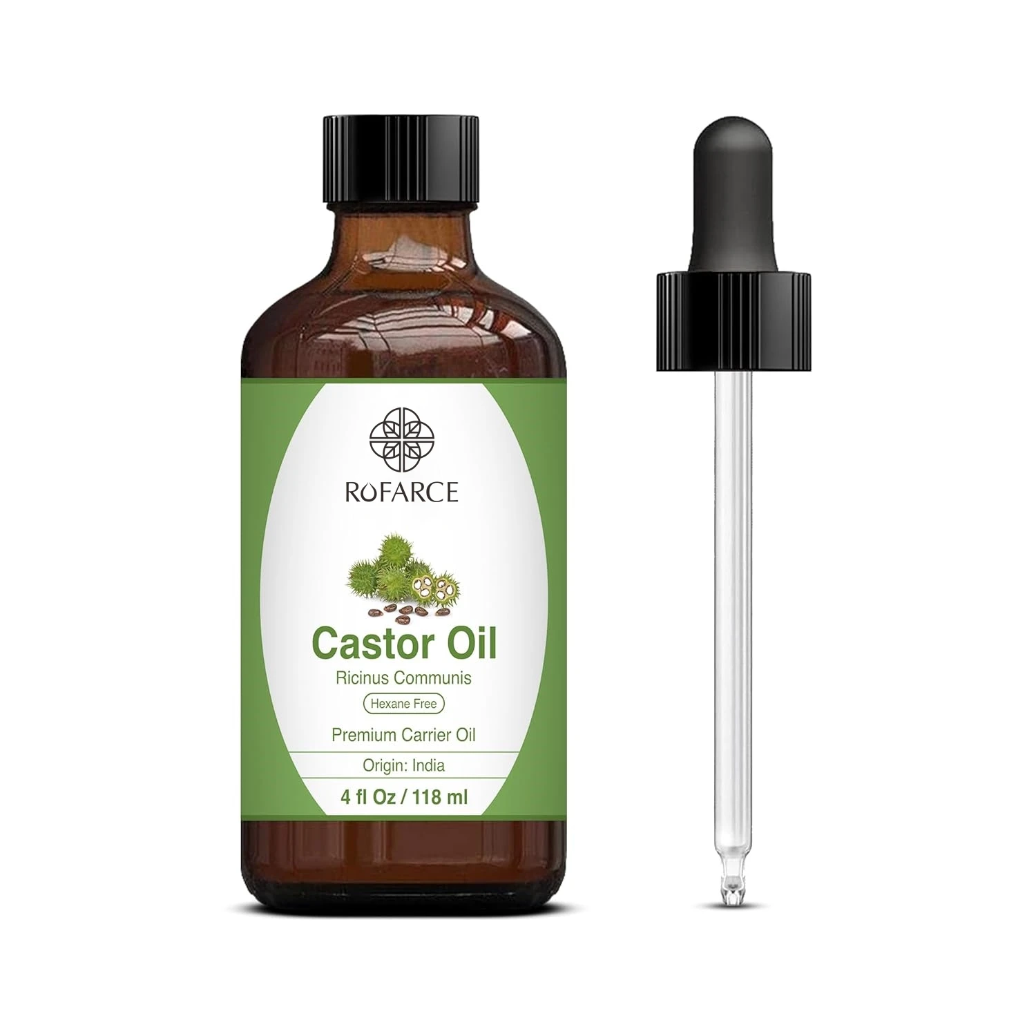 Private Label 100% Natural Cold Pressed Castor Seed Oil Carrier Oil with Dropper for Face, Skin, Hair Care, Scalp & Body Massage