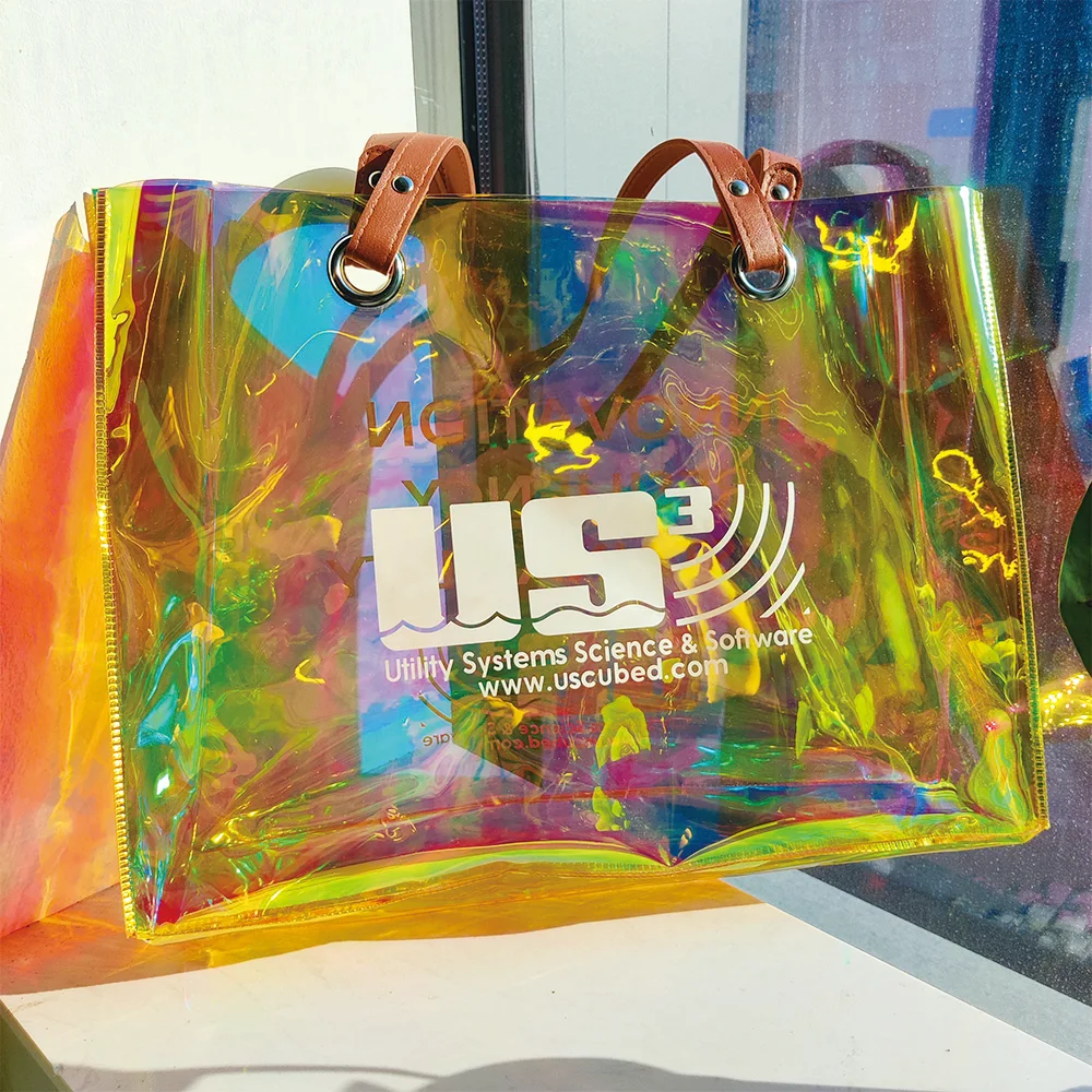 Fashion Sports Hologram PVC Beach Tote Bag 2024 Clear Laser Handbag Transparent Holographic Iridescent Shopping Bags