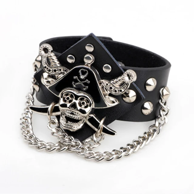 Spike Studded Rivet Punk Rock Biker Wide Strap Leather Bracelet