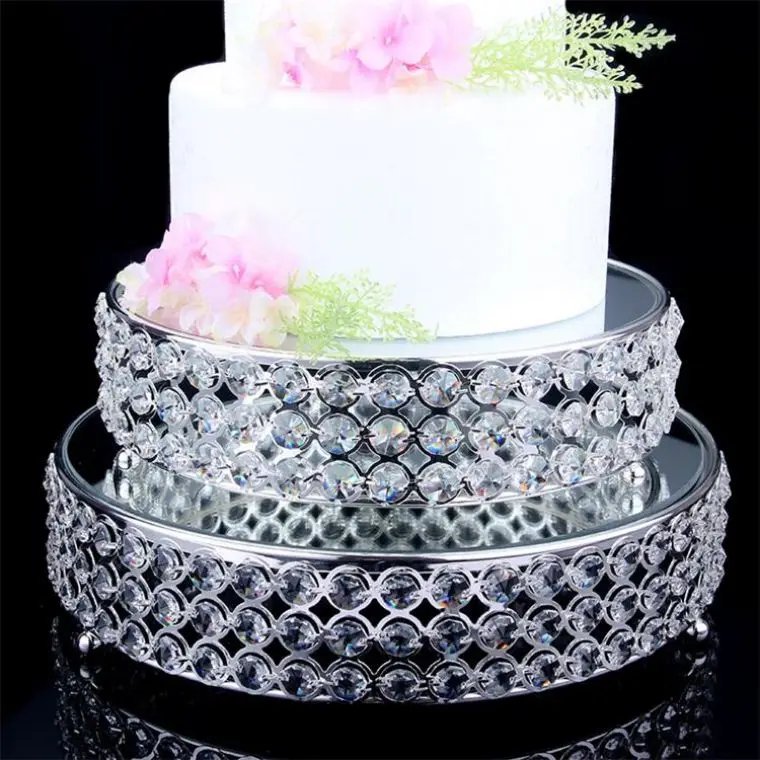 Wholesale Wedding Luxury Cake Stands Set Buffet Cake Snack Dessert Display Stand Crystal Metal Gold Mirror Face Cake Stand