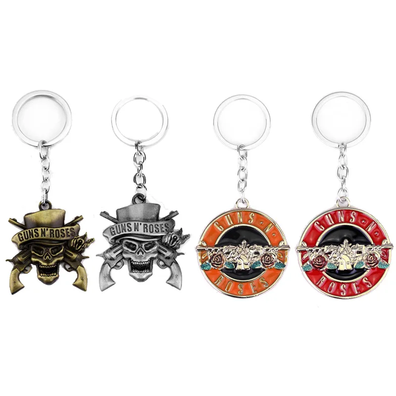 Wholesale Hip Pop American Pop Band Guns and Rose Shield Retro Alloy Coloful Charms Coloful Men Keychain