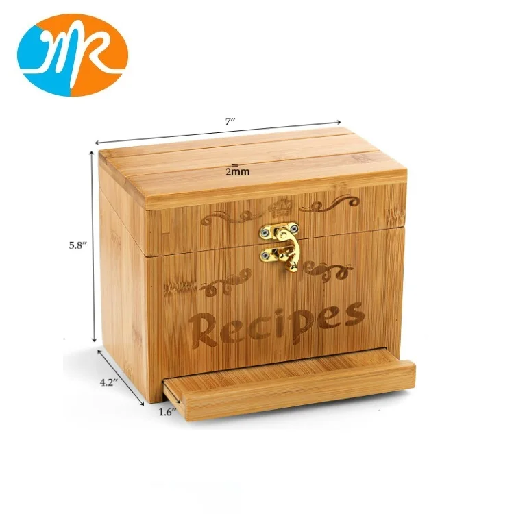 Bamboo Recipe Box Phone Holder Kitchen Recipe Card Organizer
