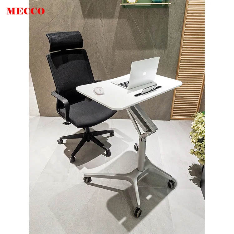 Rolling Mobile Standing Desk Side Computer Desk Home Brown Adjustable Standing Work Table Movable Office Desk Height Adjustment
