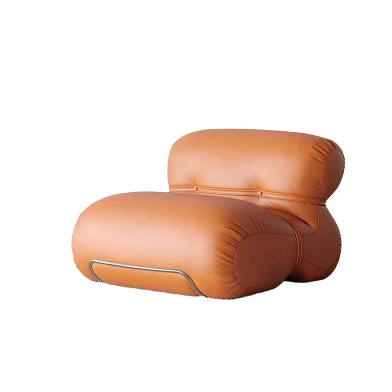 Minimalist designer casual orange leather sofa chair living room single chair