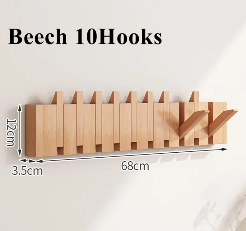 W248 Solid wood piano coat hook rack wall mount, Walnut entryway wall coat hooks hanger, Modern hallway wall hook Key Hat holder