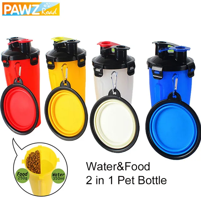 2022 New Colorful Plastic Portable Cat Dog Water Bottle Food Feeder Drinker,Dog Water Bottle 2 In 1 With Food Container