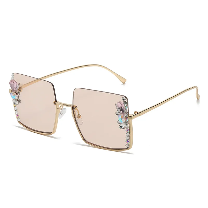 half frame diamond-encrusted elegant sunglasses fashion ladies Europe and America hot girls street shot outdoor cross border