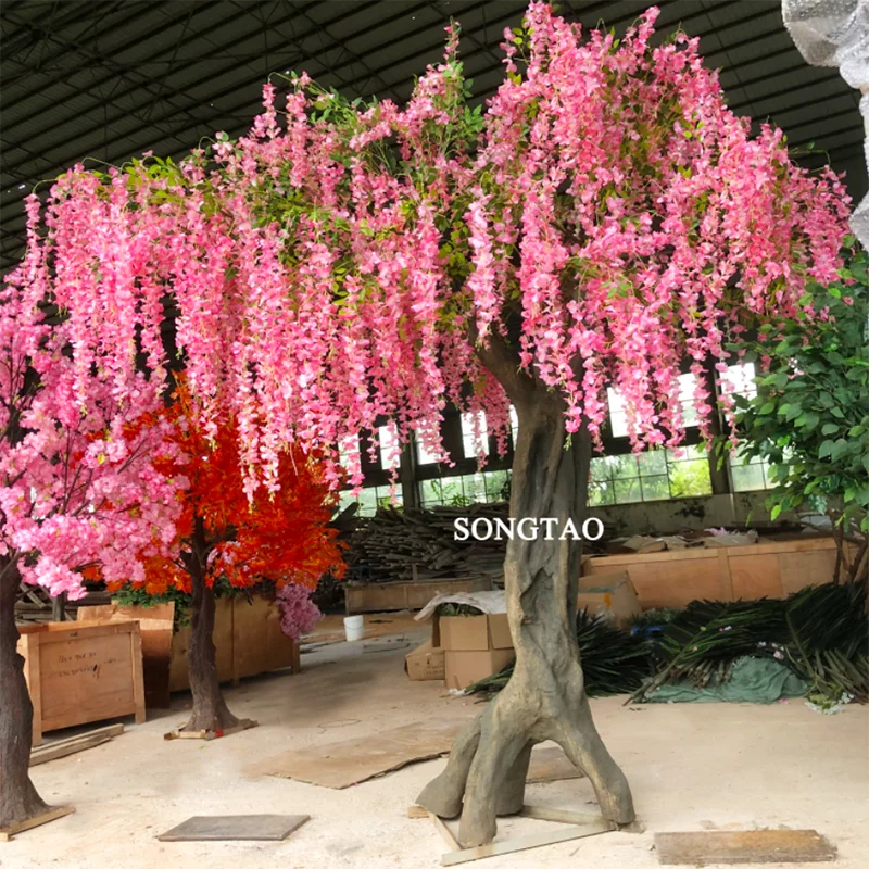Artificial Fiberglass Trunks Hanging Flowers Trees Faux Fake Wisteria Trees And Plant For Decor