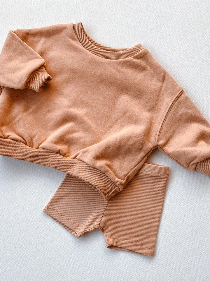 Качественный комплект детской одежды унисекс, однотонный пуловер с круглым вырезом, свитер, подходящие велосипедные шорты, детские осенние комплекты одежды