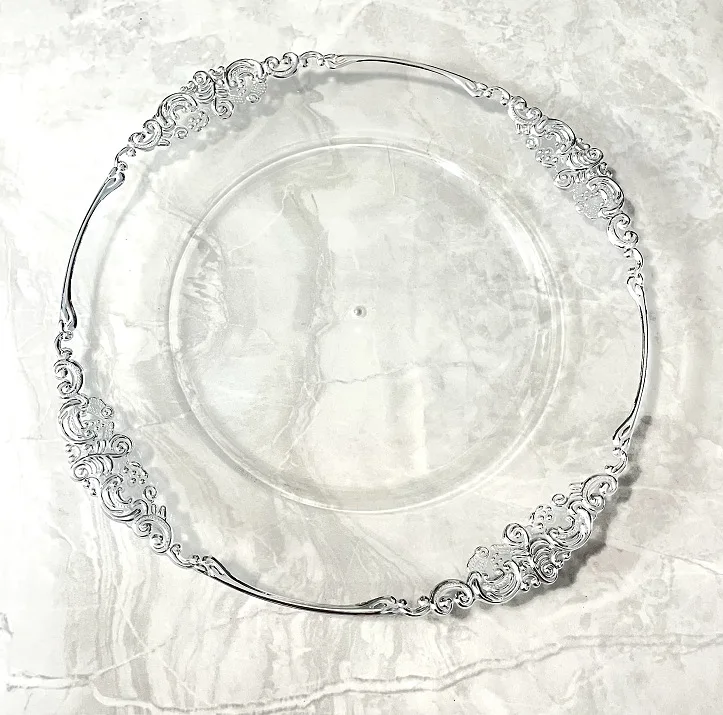 Тарелки золотые Прозрачные Свадебные SL220326-1 оптом пластиковые круглые многоразовые для свадьбы высокого качества