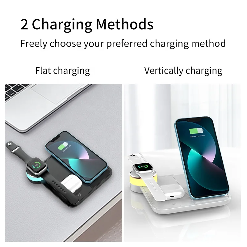 Hot Sale 4 in 1 Charging Station for app-le Products Wireless Fast Charger Stand with Bedside Lamp Compatible for 13/12