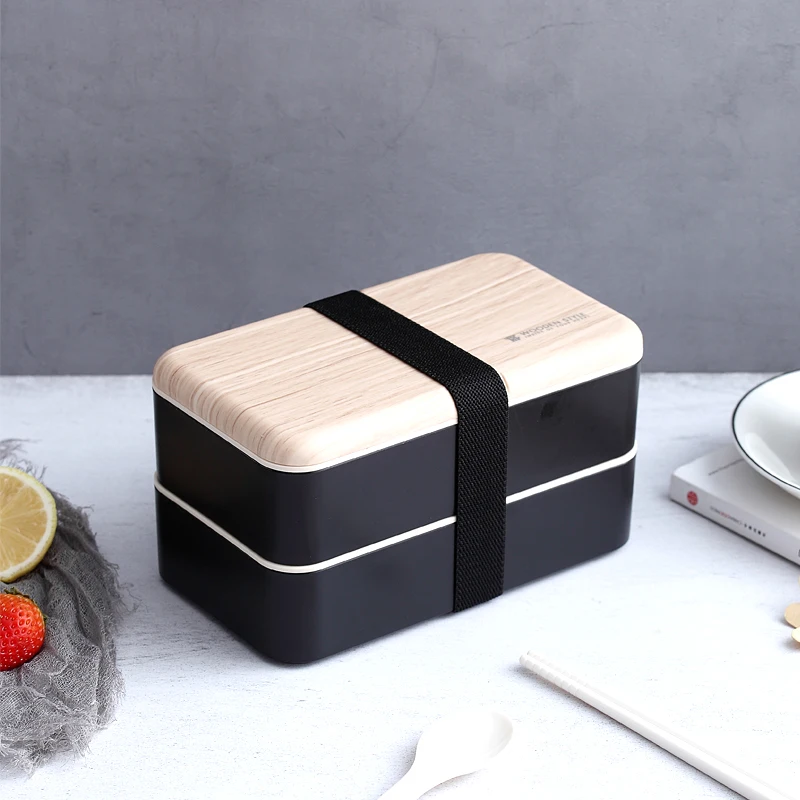Classic Wooden Lunch Box Biodegradable Food Grade Plastic School Office Outdoor Boite Container 2 Layers Lunch Box