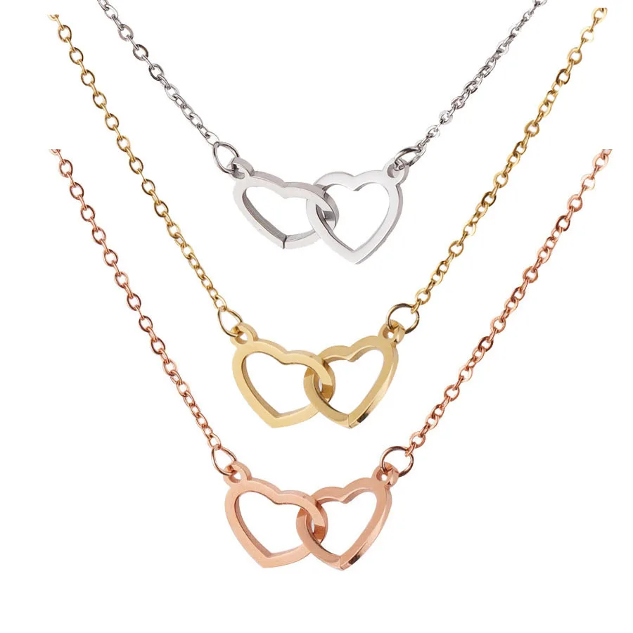 High Quality Engraved Logo Stainless Steel Love Necklace Heart Clasp Pendant Chain Gold Jewelry 14K Supplier