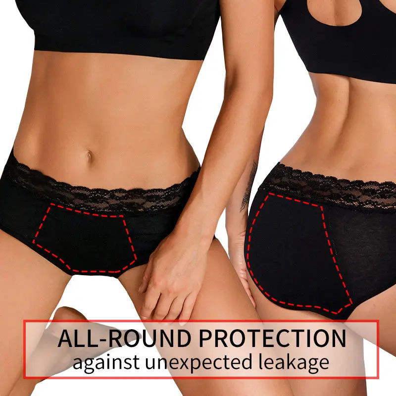 2023 New Lace Washable Postpartum 4 Layer Cotton LeakProof Period Panties Four Layers High Absorption Menstrual Period Underwear