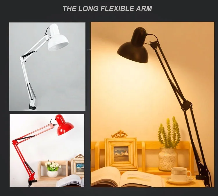 
metal flexible arm desk lamp E27 office adjustable clip table lamp 