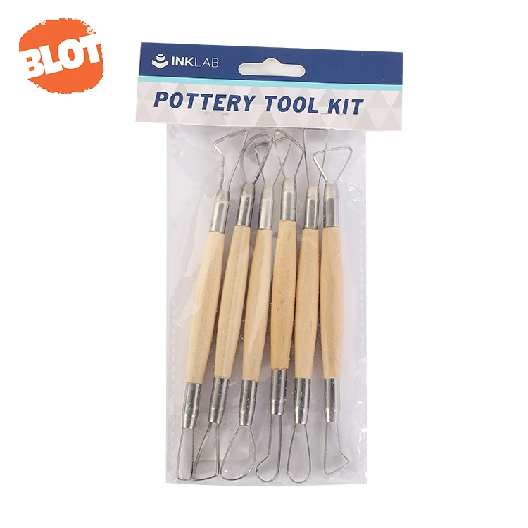 BLOT JR2-1 Wooden Handle Stainless Loop Ribbon Clay Sculpting Tools Set