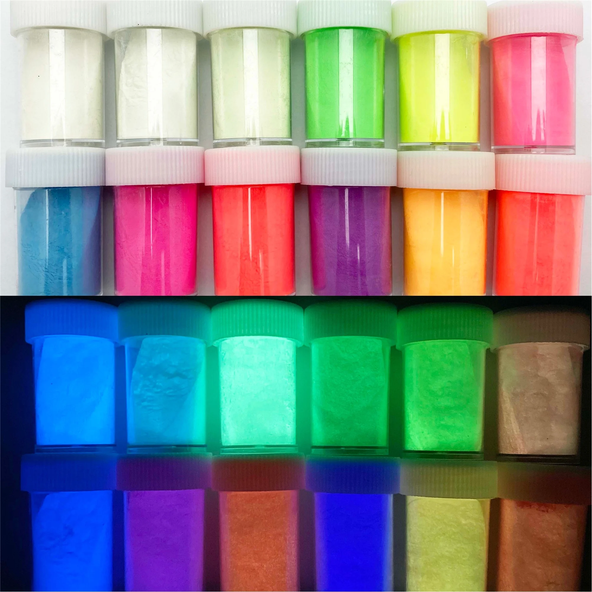 
 12 разноцветных полимерных покрытий, светящийся в темноте пигментный порошок, оптовая продажа  