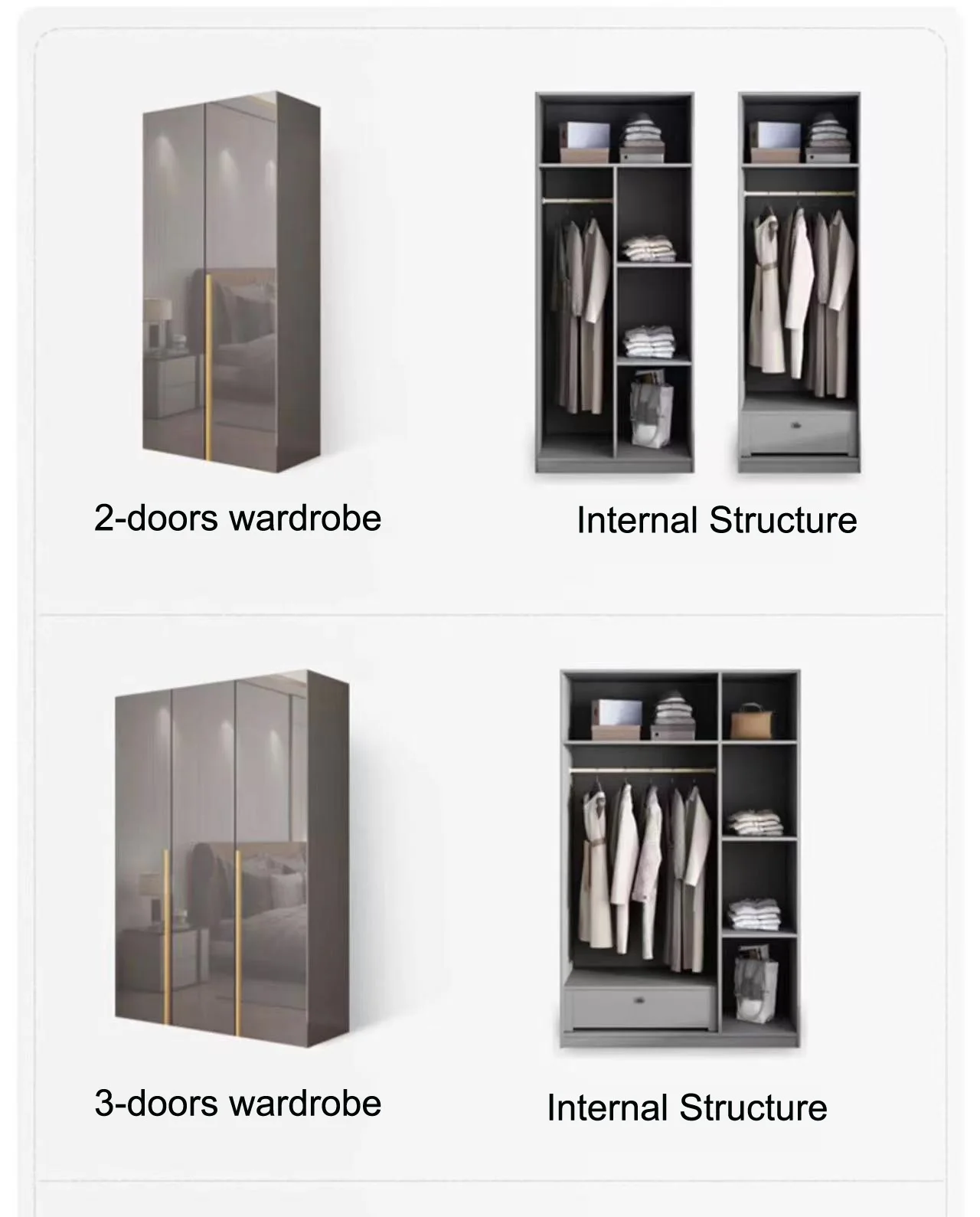 Foshan Melamine Open Clothes Luxury Furniture 2 Door Small Designs Cupboards For Bedroom Wardrobe