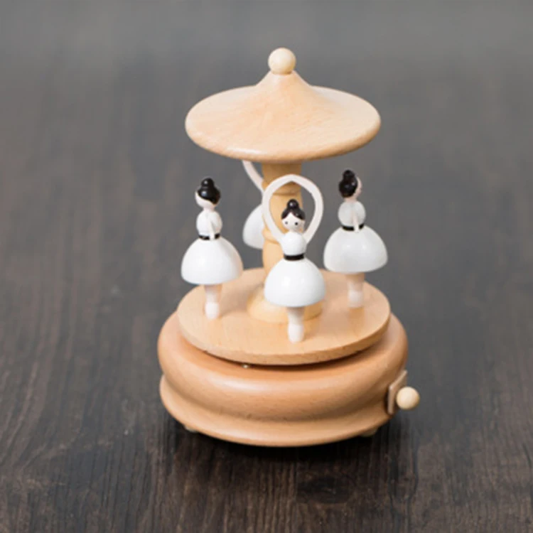 Custom song wooden merry go round girls jewelry music boxmovement ballet music box