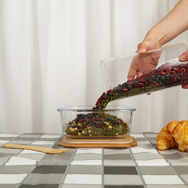 Transparent storage Jars & bottles with Wood Lids Airtight Glass Canisters Sets FOR Powder Detergent