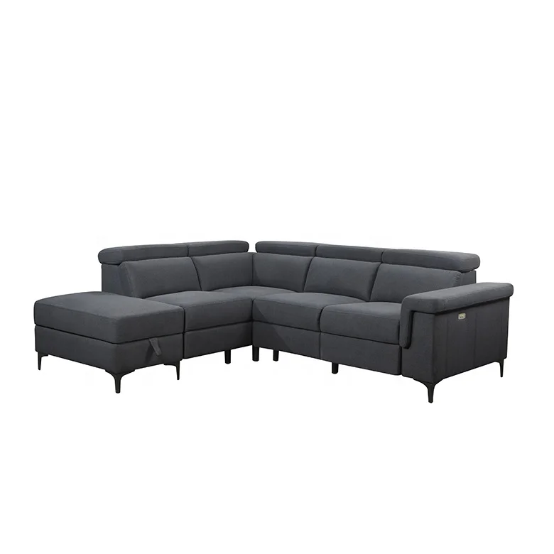 The most popular nordic Light Gray color velvet fabric living room furniture L shaped sofa bed with adjustable headrest and USB