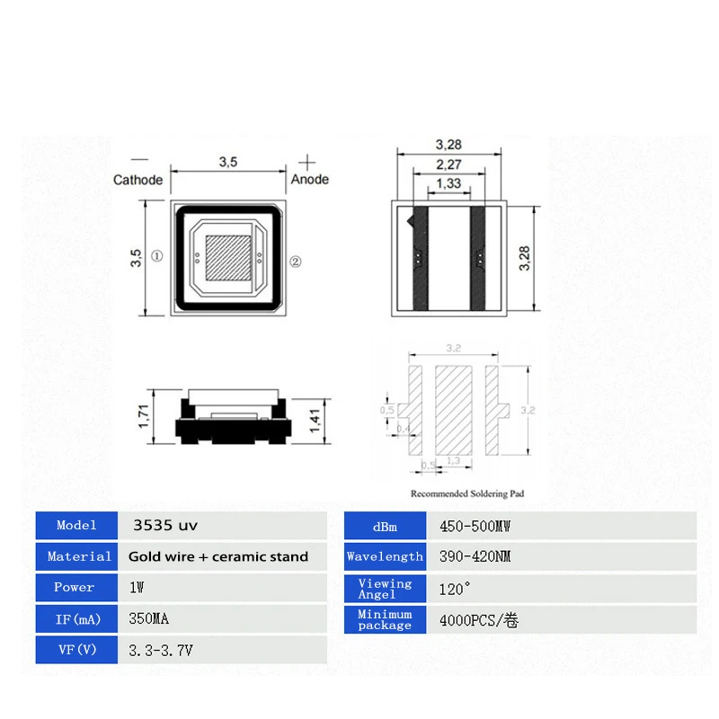 OEM ODM UV Led Modules UVA UVB UVC Led Chip SMD 3535 1w far uv led Lamp bead
