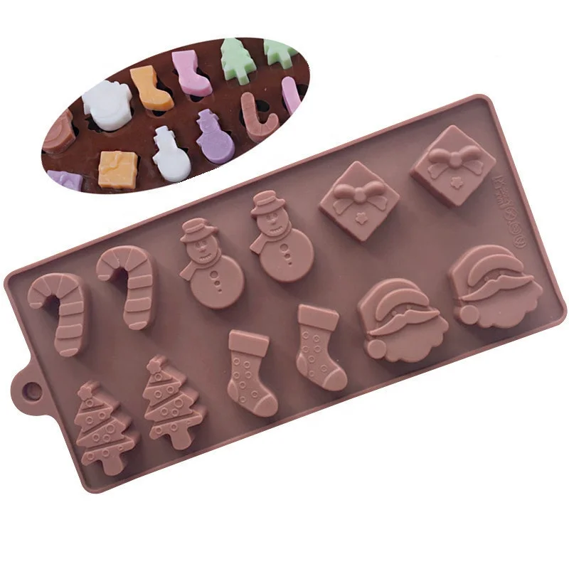 12 Cavity Christmas Chocolate Mold Ice Cube Tray Silicone Cake Baking Mold DIY Soap Mold