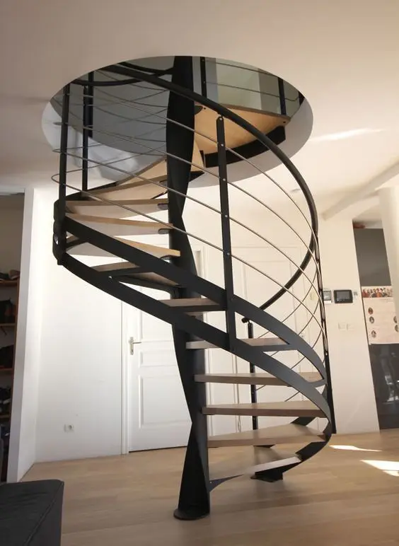 Prefabricated spiral stairs DIY small space powder coated carbon steel center beam wooden spiral stairs