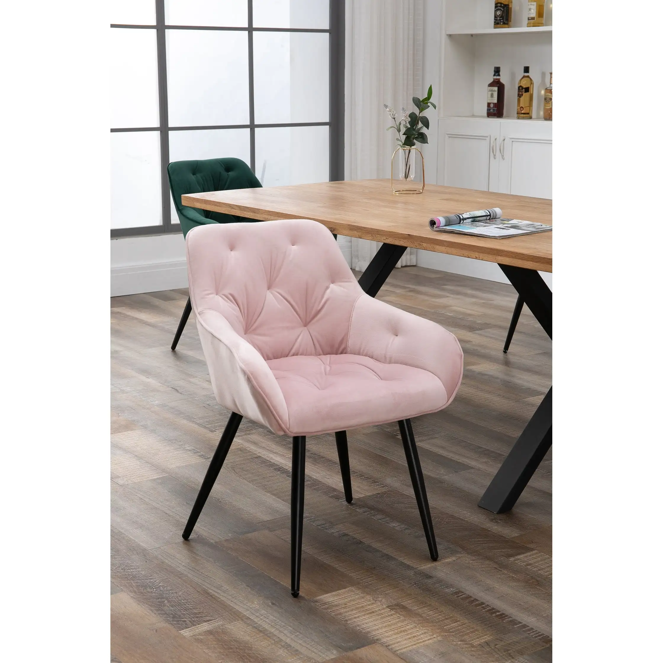 
Top quality indian free sample Nordic Fabric Dining Room Chairs With Black Powder Coating Metal Legs 