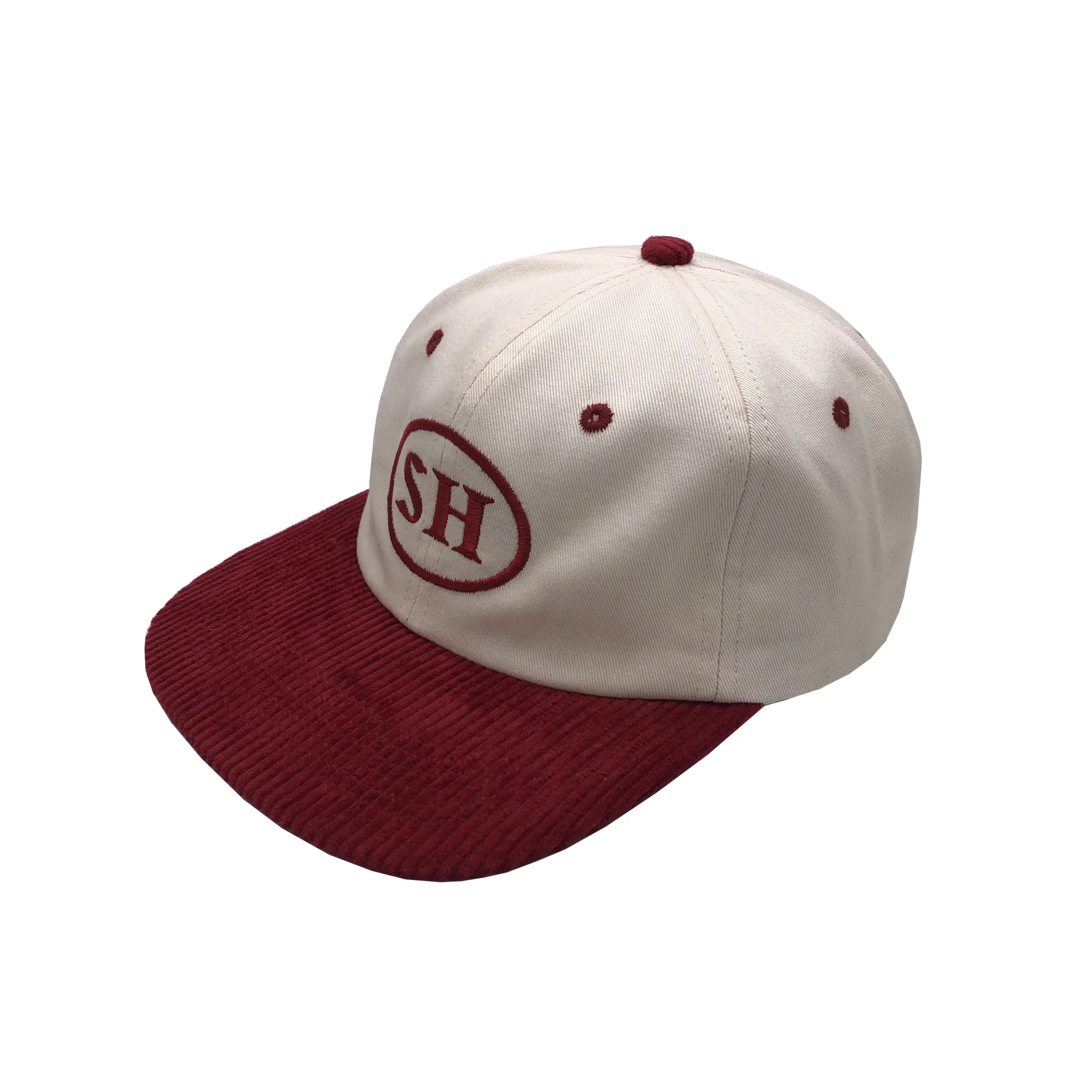 flat brim unstructured twill cotton crown corduroy brim customize hats and caps with own logo