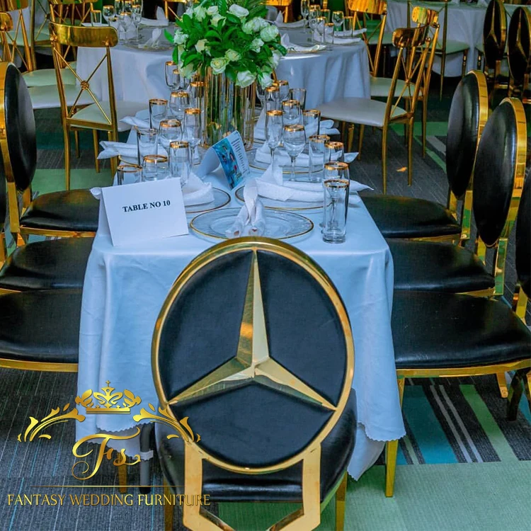 Unique hot sales oval back stainless steel white wedding chairs with cushion