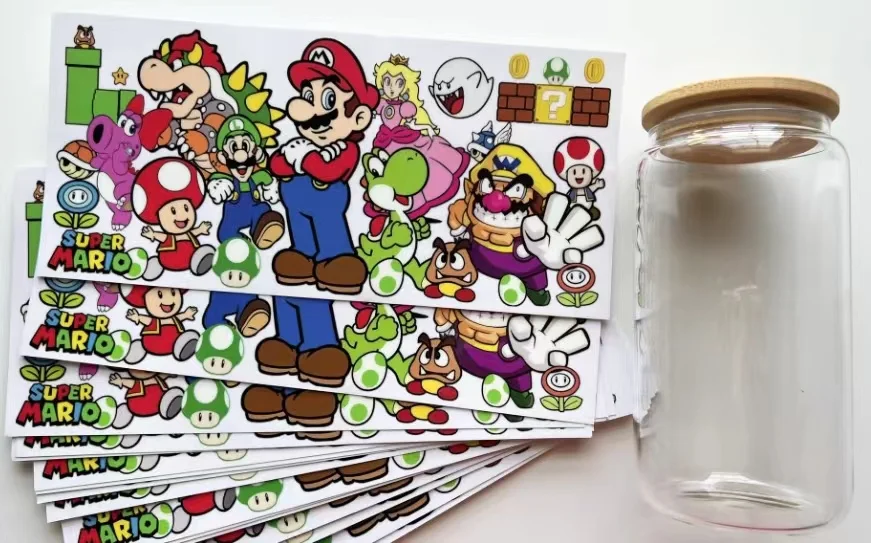 Custom Designs ECO Solvent Transfers UV DTF Cup Wrap Transfers 16oz UV DTF Libbey Wrap Tumbler Stickers