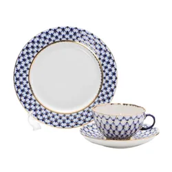 Китайский Королевский фарфоровый чайный сервиз Lomonosov, керамическая кофейная чашка и блюдца, кобальтовая синяя сетка