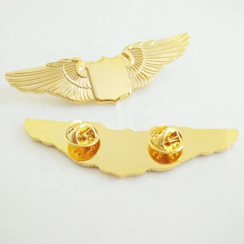 blank golden airline airway pilots double wings lapel pin badge brooches.JPG