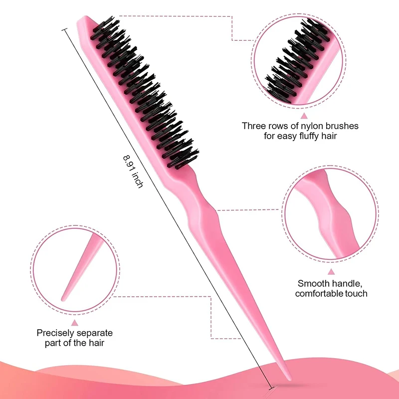 4Pcs Hair Brush and Comb Set Plastic Edge Brush Teasing Hair Brush Rat Tail Comb and Wide Tooth Comb for Men and Women