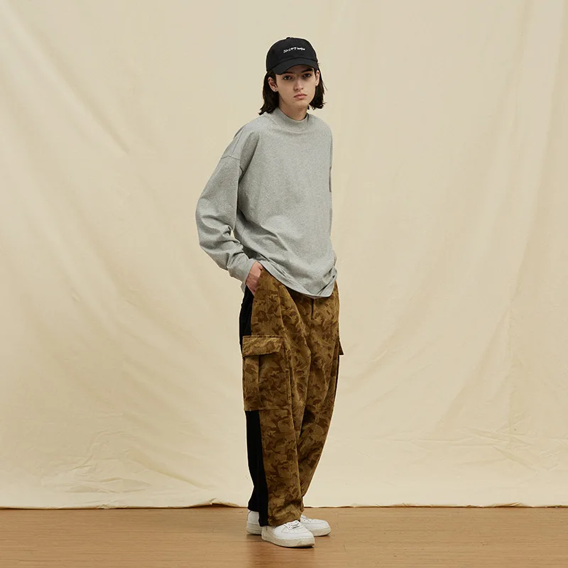 GL250 OEM CUSTOM FOG 250gsm Streetwear Oversized Mock Neck T shirt Cotton Unisex Long Sleeve Blank Heavyweight T-shirt