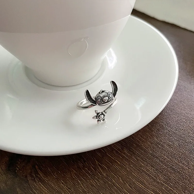 2 Color High Quality Adjustable Silvering Metal Rings of Cute Monster Dog
