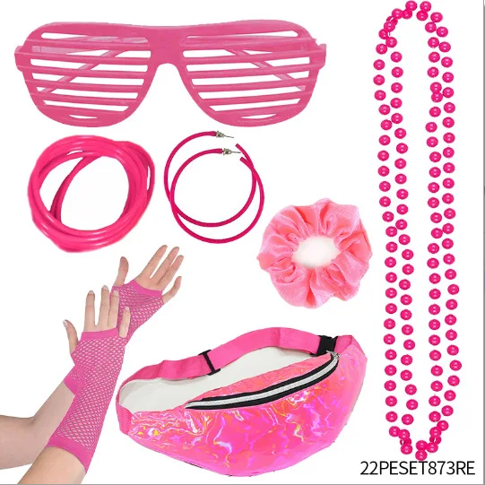 Wholesale hippie Cosplay Retro 19780s Costume Carnival Party  halloween hair bands gloves knee pads bracelets glasses