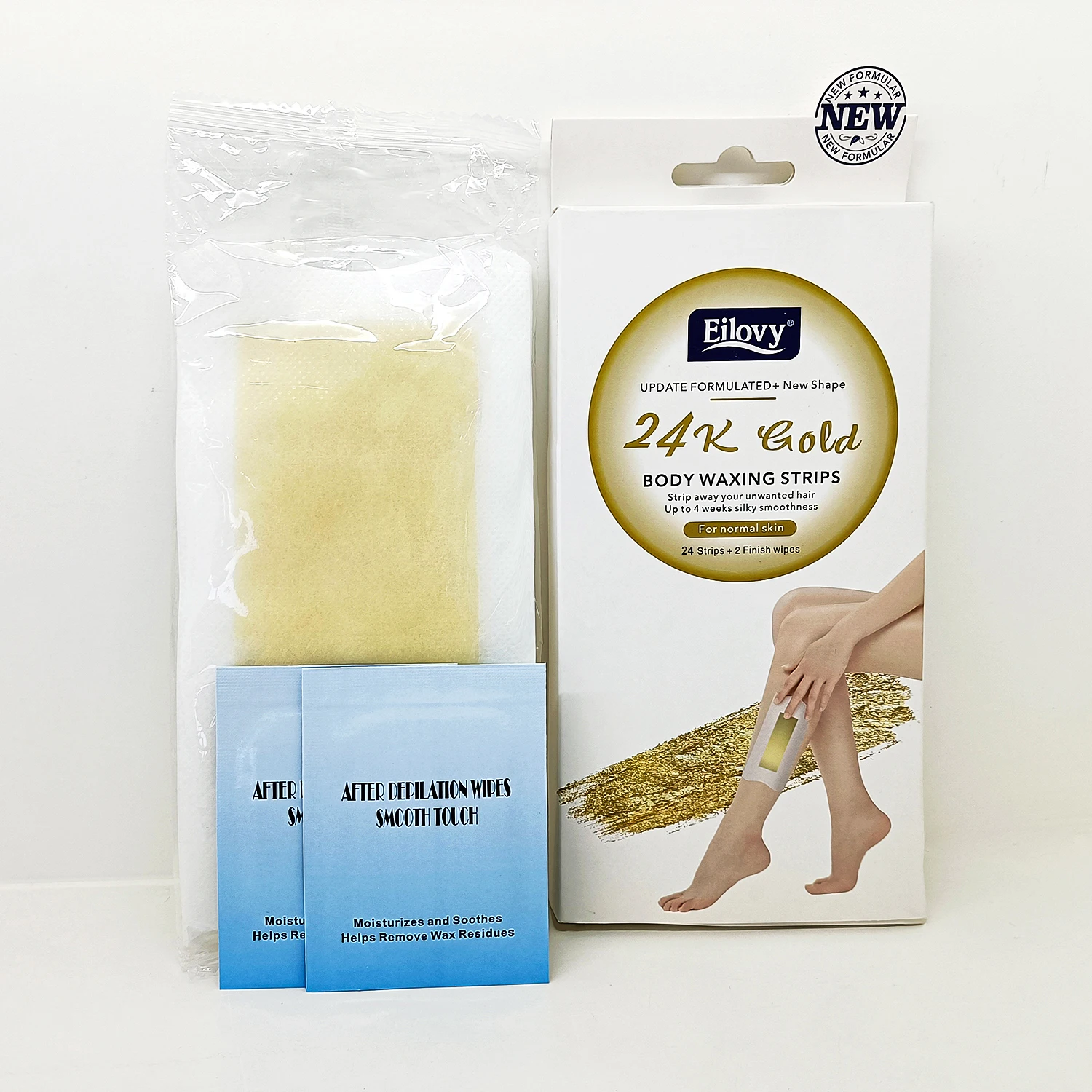 SHIFEI Factory Bulk Price Custom Private Label 24K Gold Wax Strips Body Hair Removal Wax Strips Leg Wax Strips