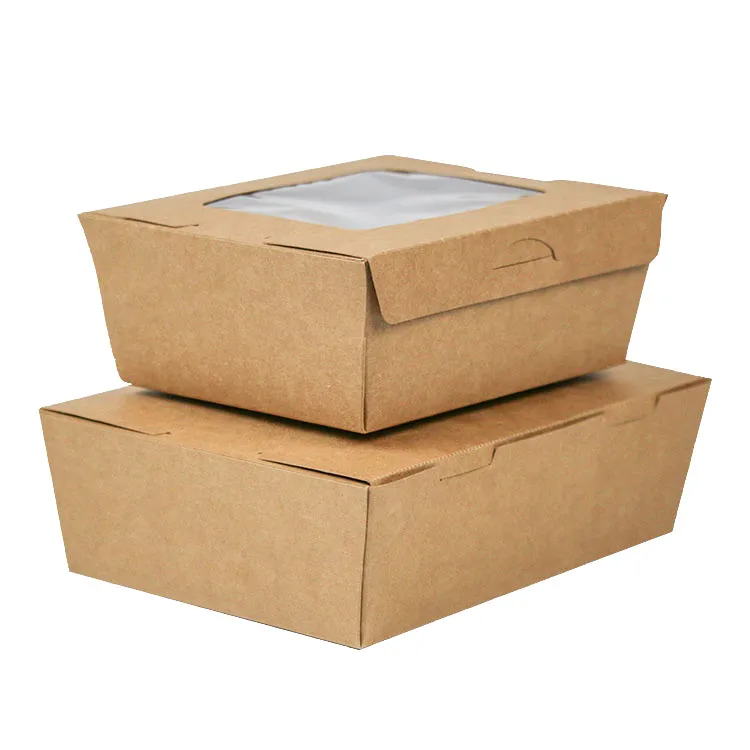 Kraft Food Grade Paper Box Takeaway Salad Box Biodegradable Food Containers With Window Oil and Water Proof for Food