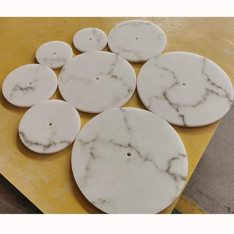 Round Alabaster Disk Faux White Quartz Stone 4mm Thin Ceiling Tiles Backlit Artificial Stone Waterproof